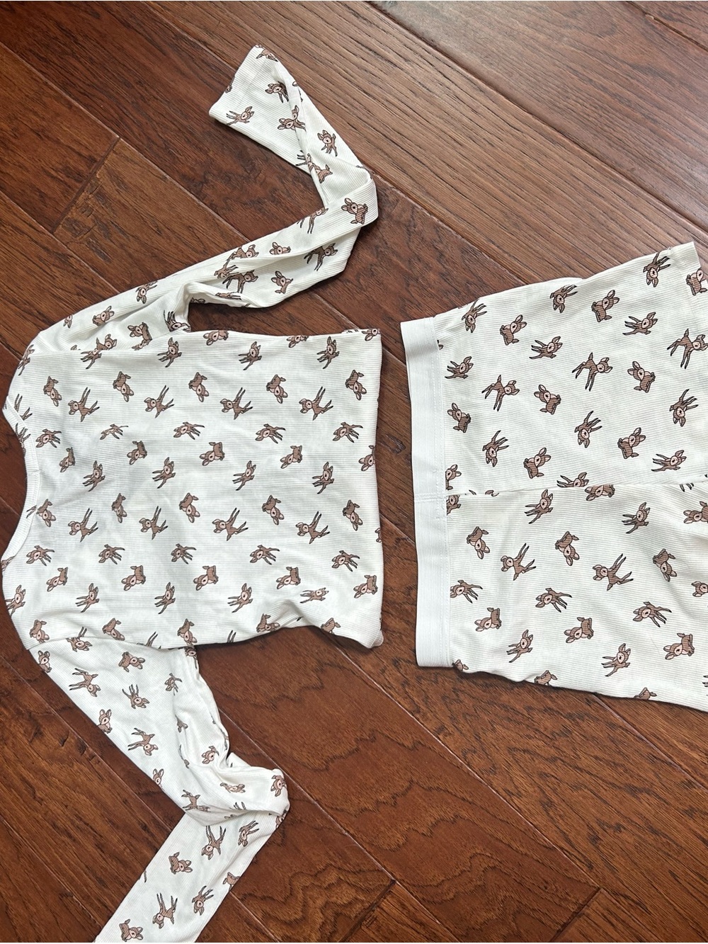 Ribbed Cream Two-Piece Loungewear Set with reindeer Print